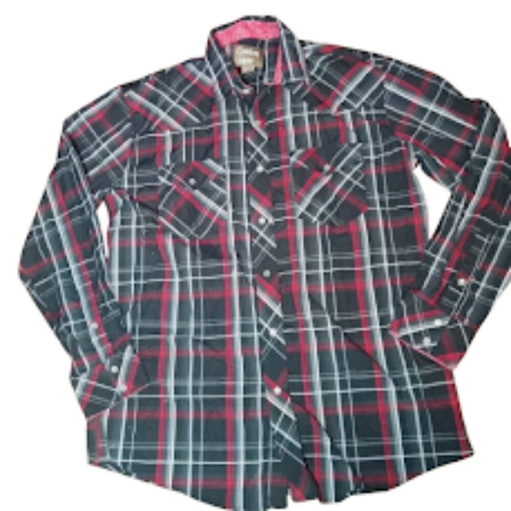Mens Plaid Western Long Sleeve Shirt with Pearl Snap Button Up
